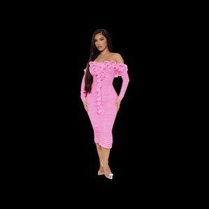 Fashion Nova Pink Long Sleeve Dress